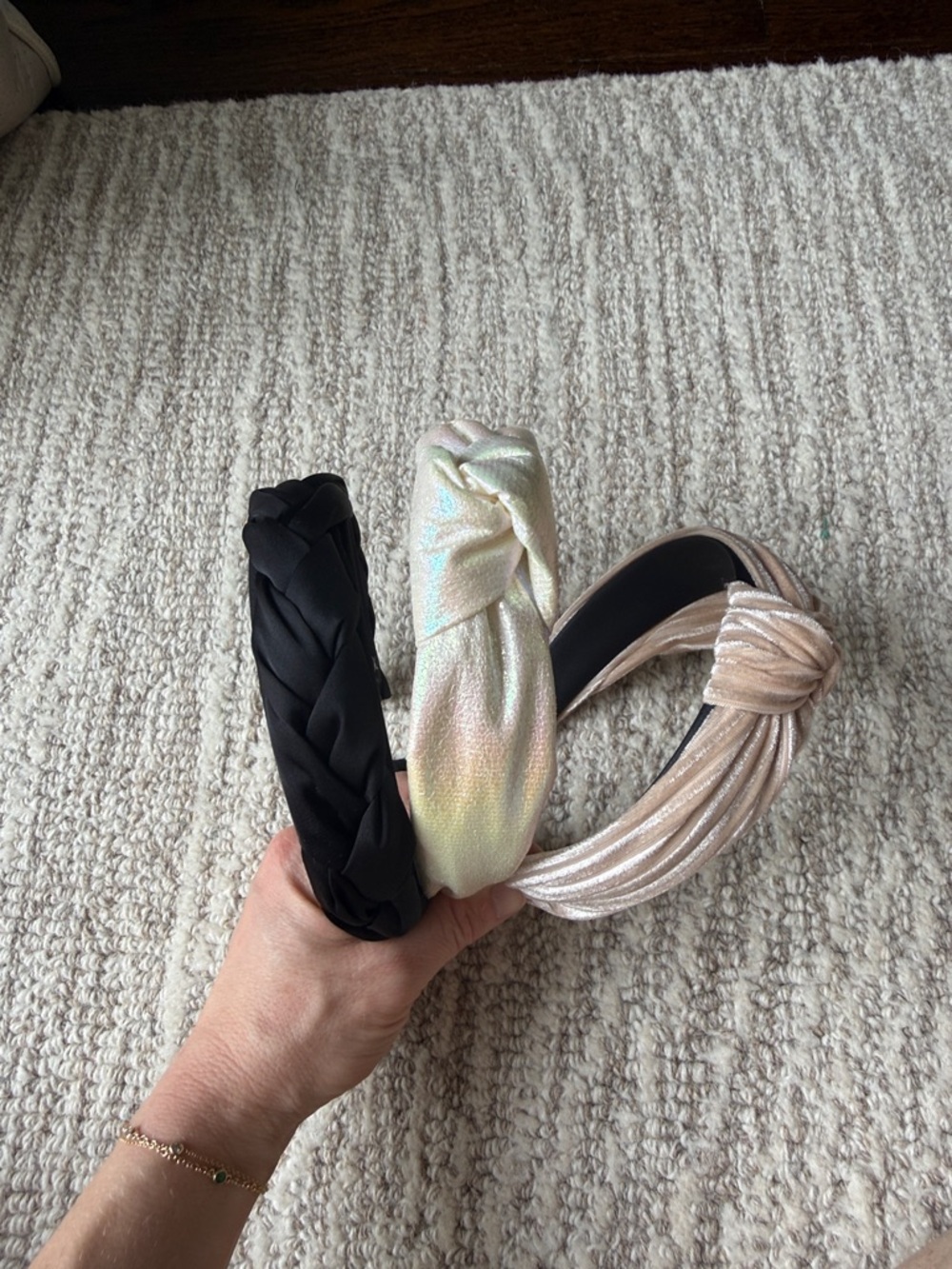 Women’s Knotted Headband Trio - Black, Iridescent Pearl, Blush